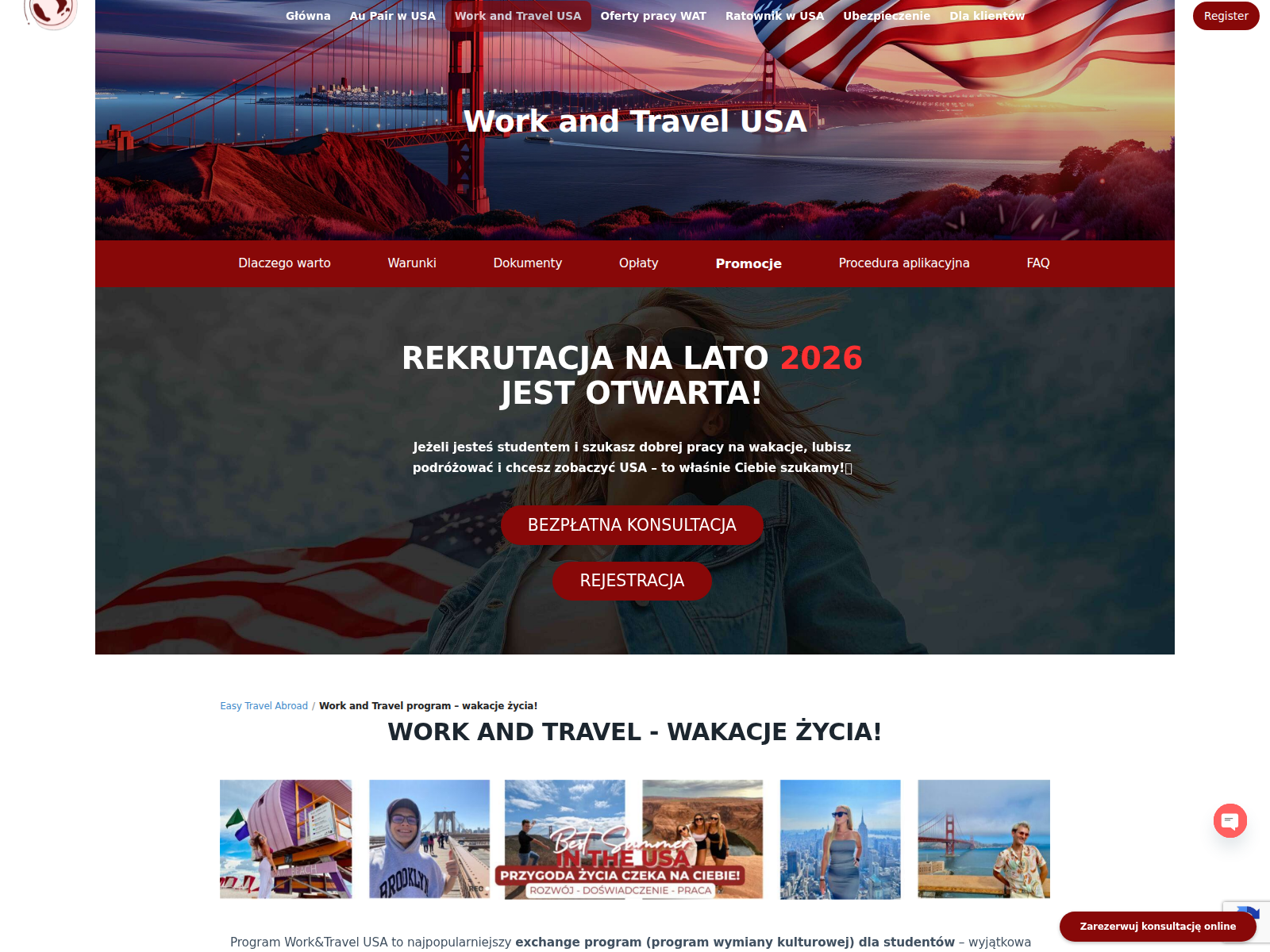 Easy Travel USA work and travel page